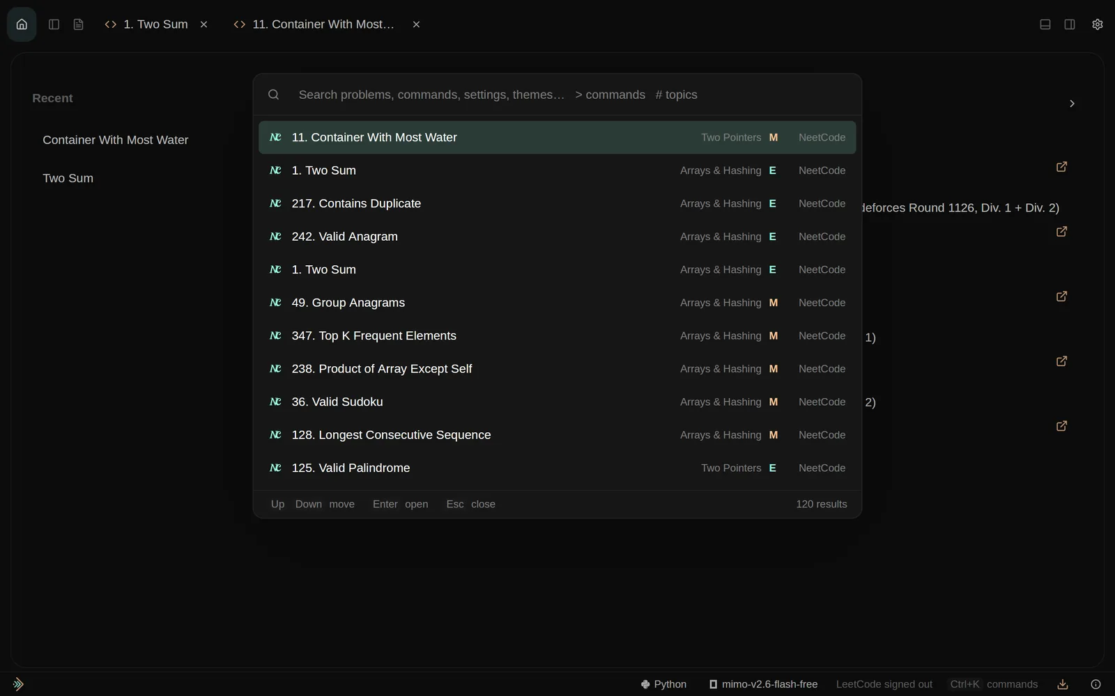 The command palette.