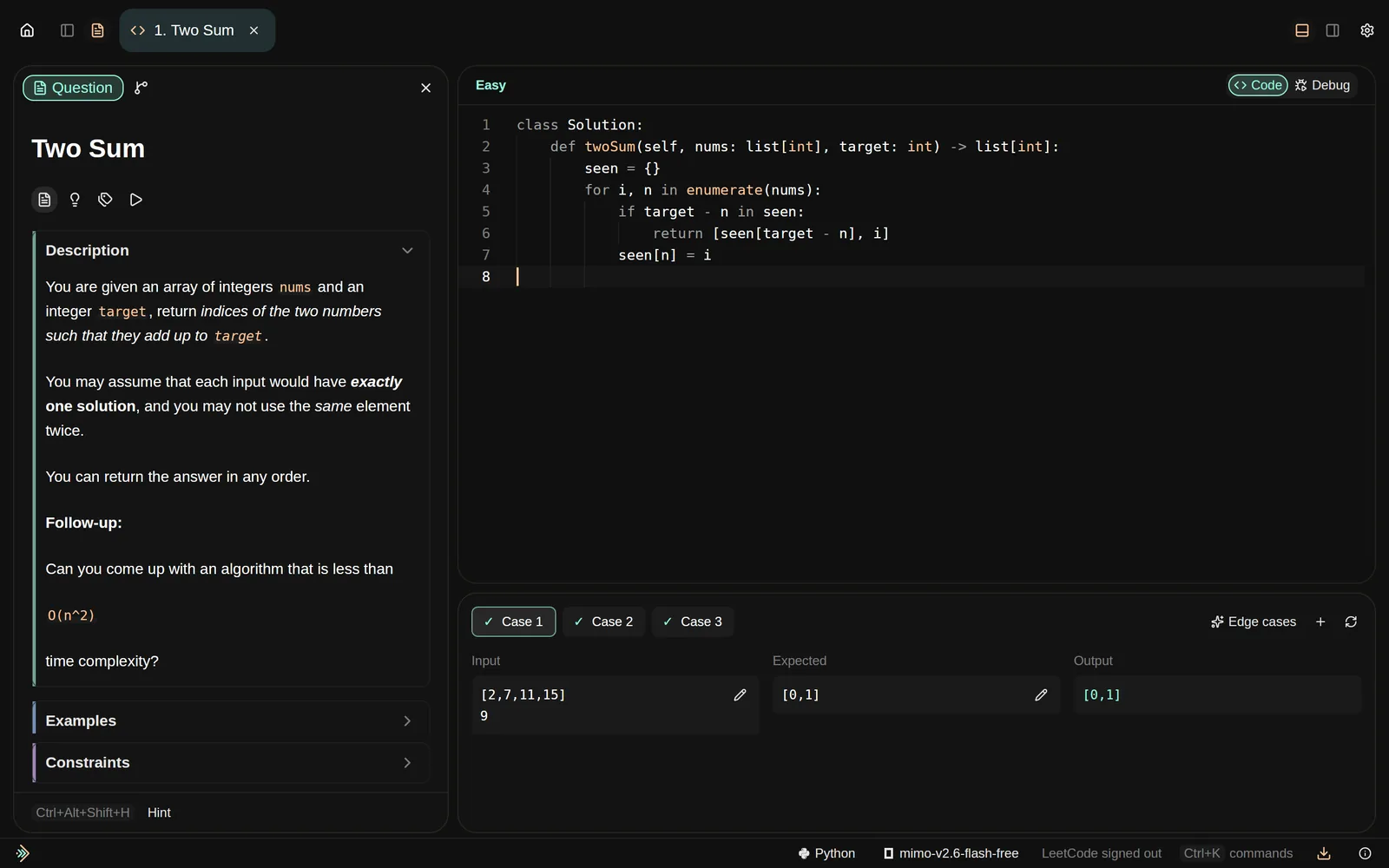 A problem with statement cards, the editor, and passing tests.